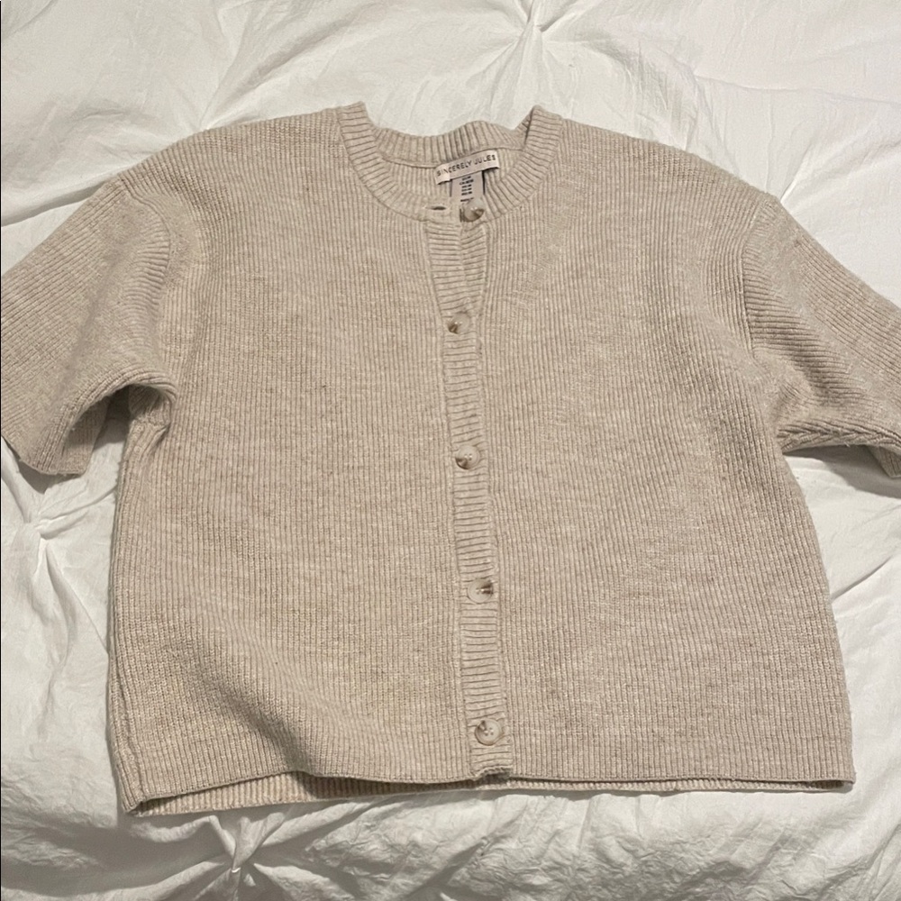 Sincerely Jules Neutral Beige Ribbed Button Cardigan